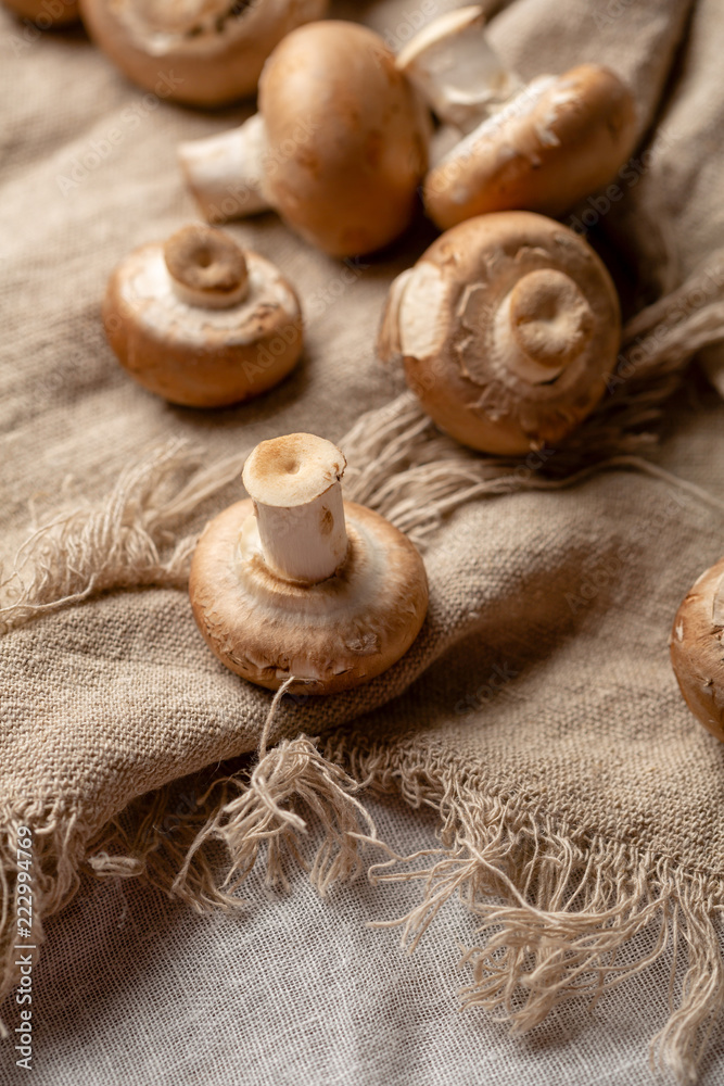 Fresh Champignon mushrooms close-up