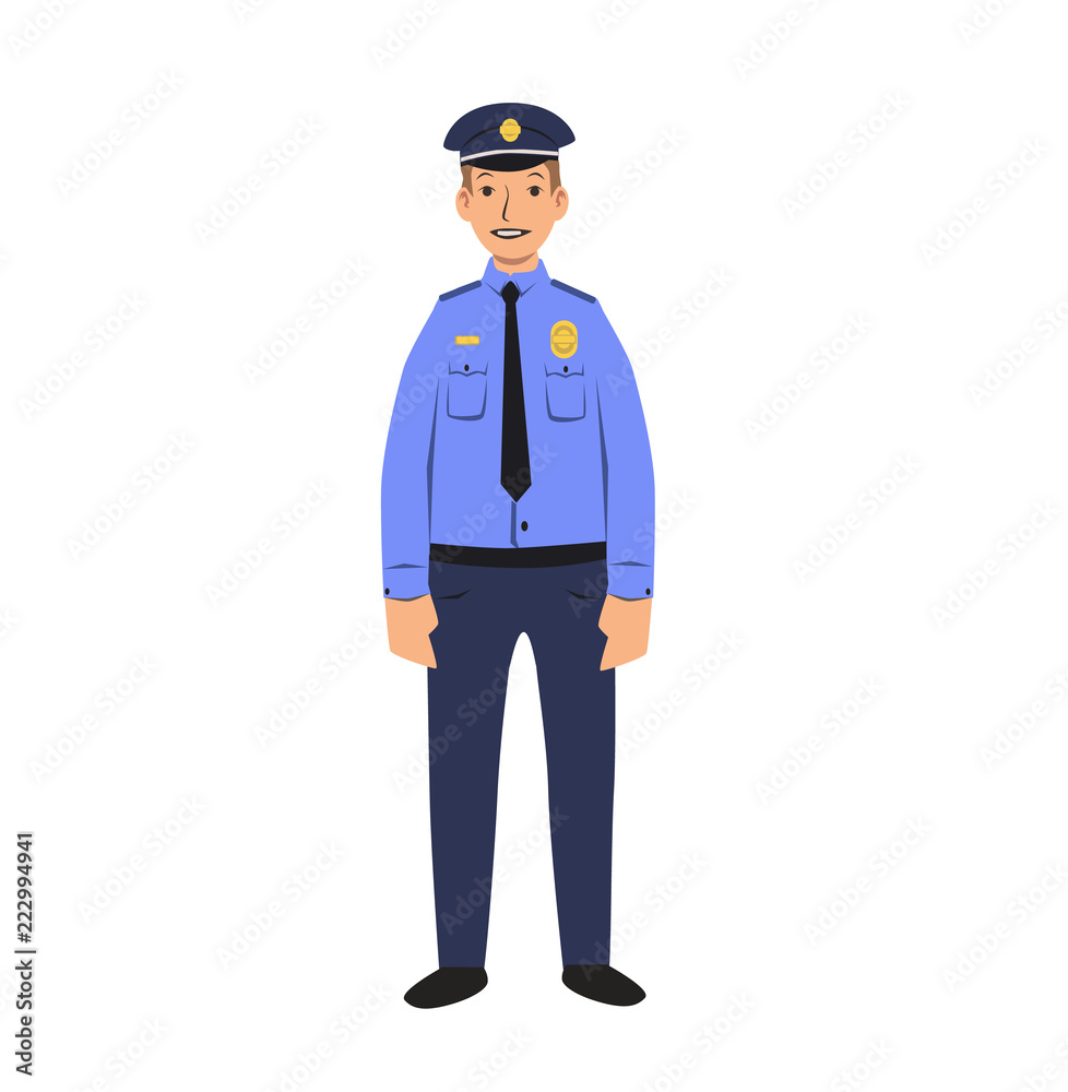 Police officer character. Colorful flat vector illustration. Isolated on white background.