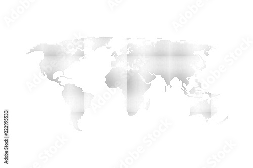 Grey dotted world map vector flat design.