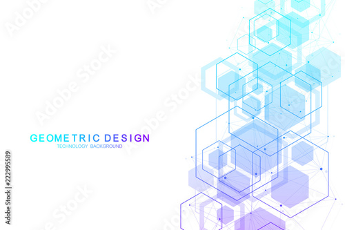 Fototapeta Naklejka Na Ścianę i Meble -  Vector abstract background hexagonal molecular structures in technology background and science style. Medical design. Vector illustration