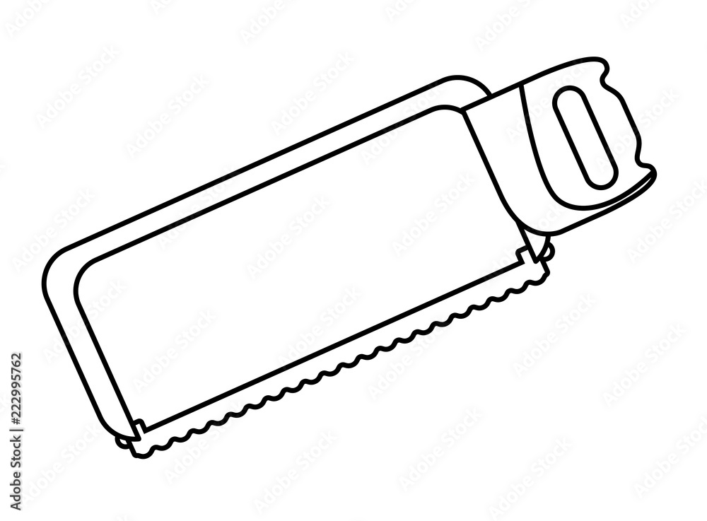 Hacksaw construction tool in black and white