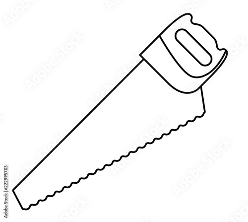 Saw construction tool in black and white