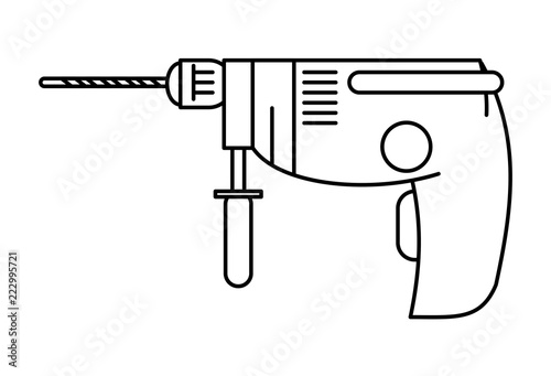Drill construction tool in black and white