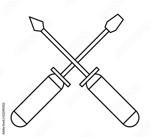 Screwdriver crossed tools in black and white