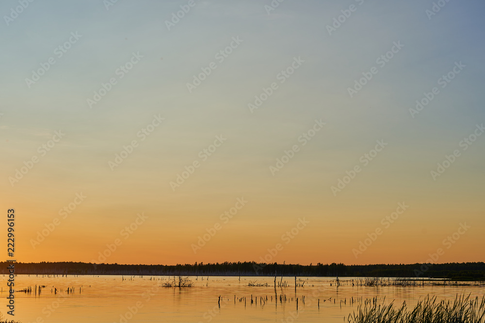 lake at sunset with beautiful clear sky