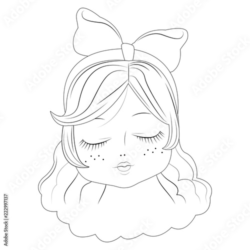 Beautiful girl face cartoon in black and white