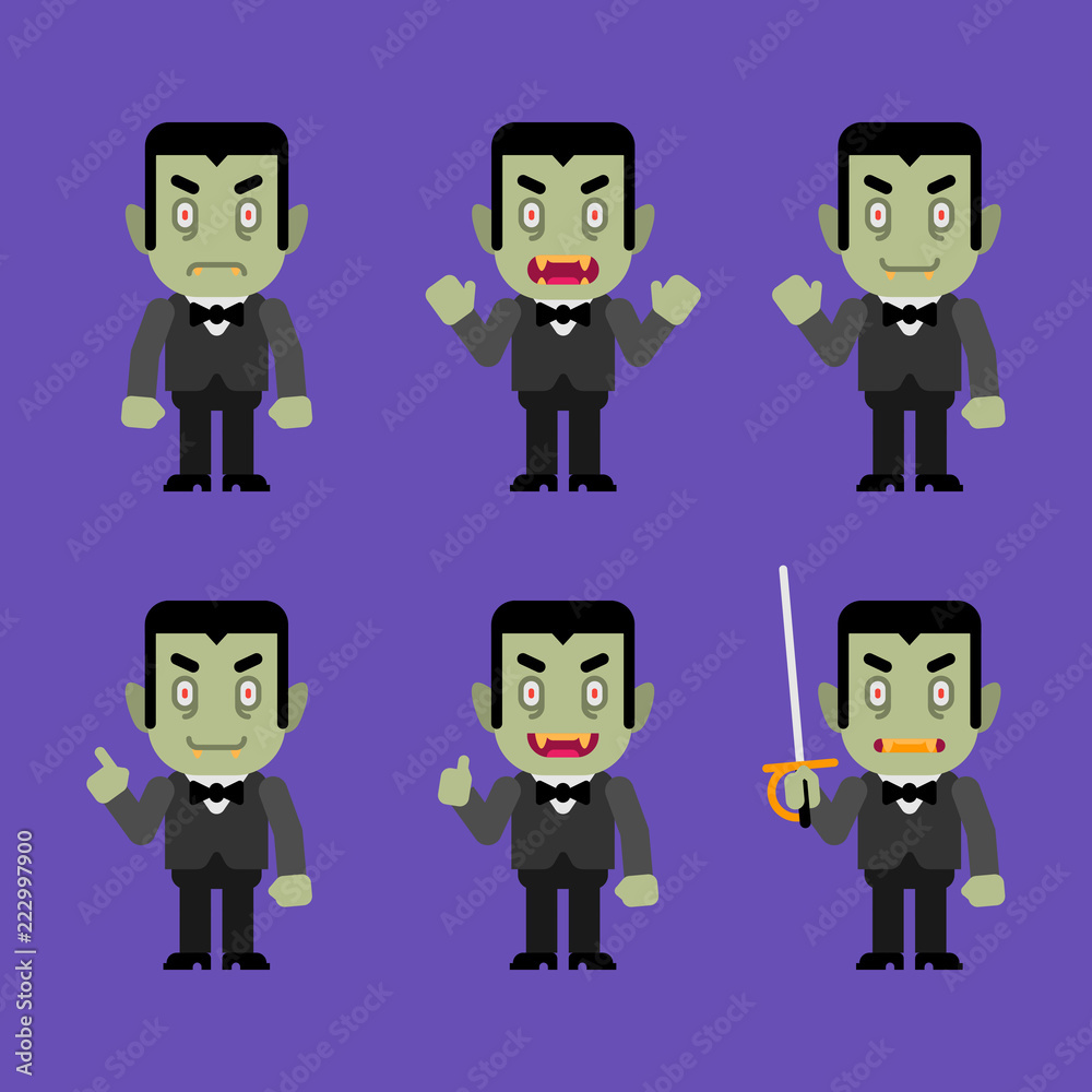 Vampire character in various poses. Halloween character