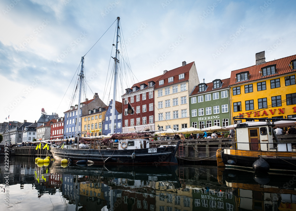 Nyhaven waterfront canal in Copenhagen Denmark