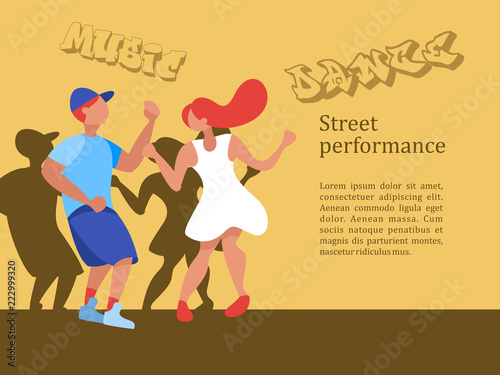Boy and girl dancing. Vector illustration.