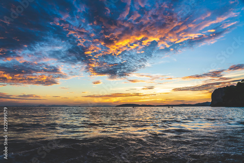 Sunset at beach sea sky clouds twilight time