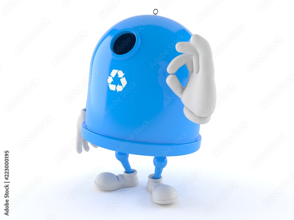 Fototapeta premium Recycling bin character with ok gesture