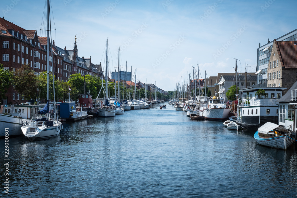 Canals and homes in Copenhagen, Denmark