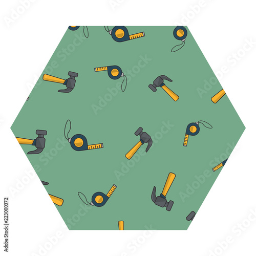 Hammers and measure tape hexagon frame