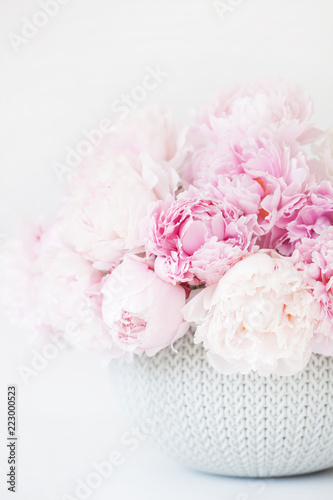 beautiful pink peony flowers bouquet in vase