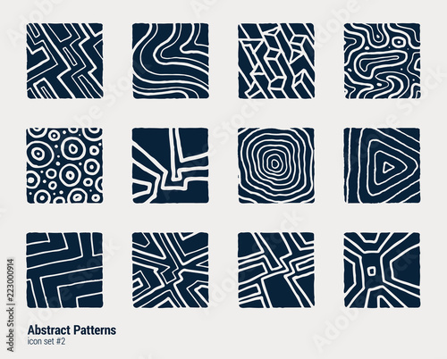 Collection of hand-drawn abstract scientific textures. Vector logo templates.