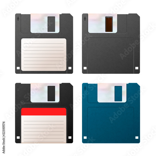 Set of realistic detailed floppy-disks, vintage objects isolated on white