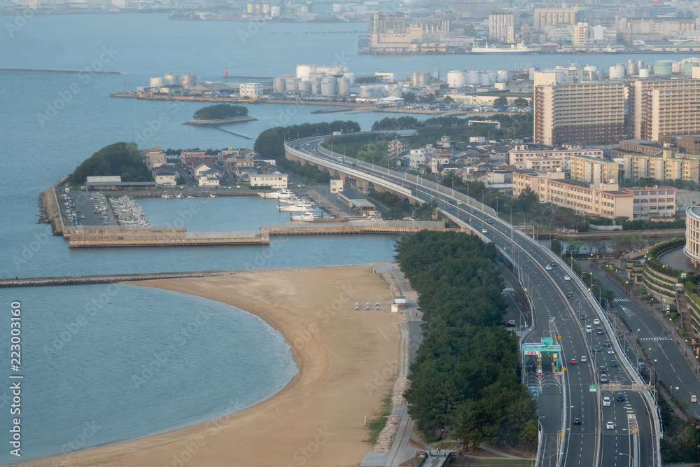 Fototapeta premium Landscape of Expressway by the sea at fukuoka Fukuoka city in summer day.