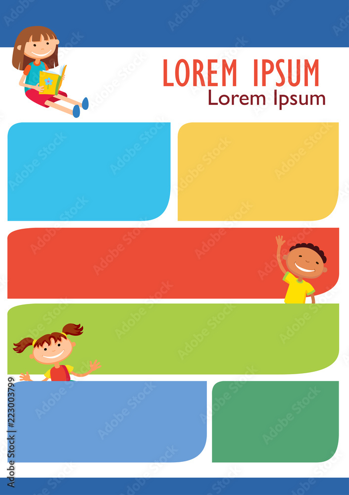 Vector brochure backgrounds with cartoon children. Infographic template design.