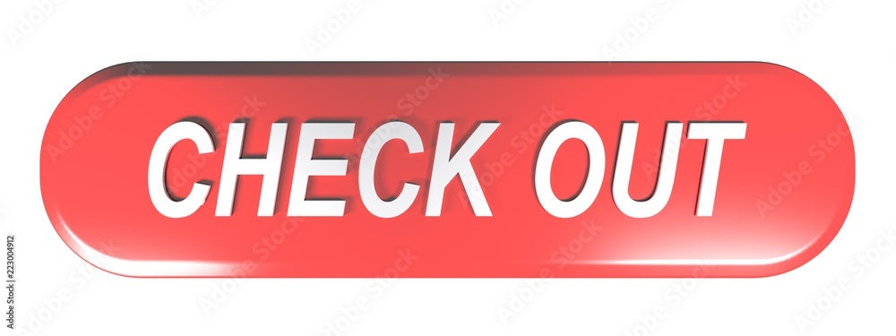 Red rounded rectangle push button CHECK OUT - 3D rendering Red rounded rectangle push button CHECK OUT - 3D rendering