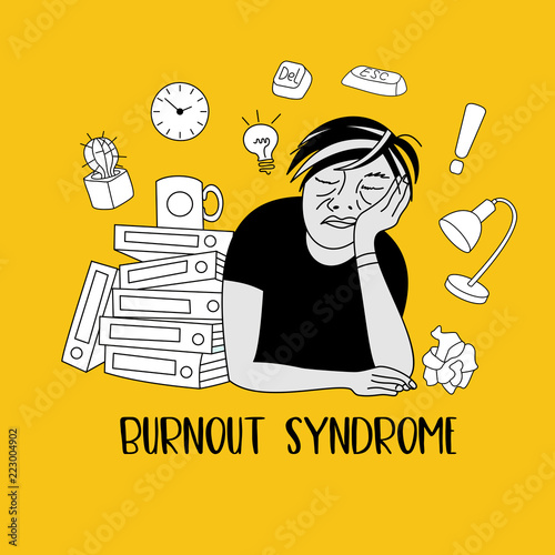 Mental health. Burnout syndrome. Mental disorder. Vector illustration.