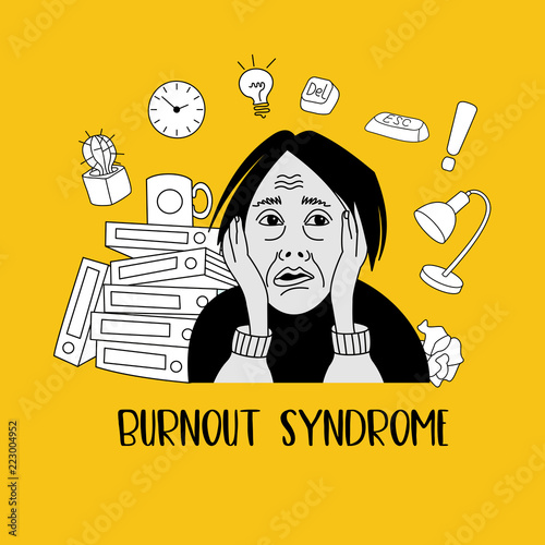 Mental health. Burnout syndrome. Mental disorder. Vector illustration.