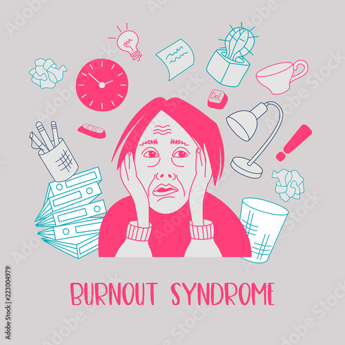 Mental health. Burnout syndrome. Mental disorder. Vector illustration.