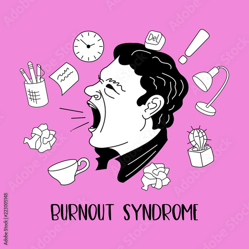 Mental health. Burnout syndrome. Mental disorder. Vector illustration.