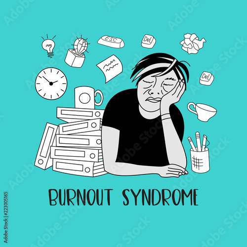 Mental health. Burnout syndrome. Mental disorder. Vector illustration.