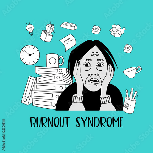 Mental health. Burnout syndrome. Mental disorder. Vector illustration.