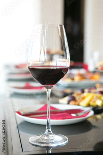 a glass with red wine