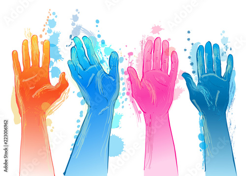 Vector people raising reaching hands up