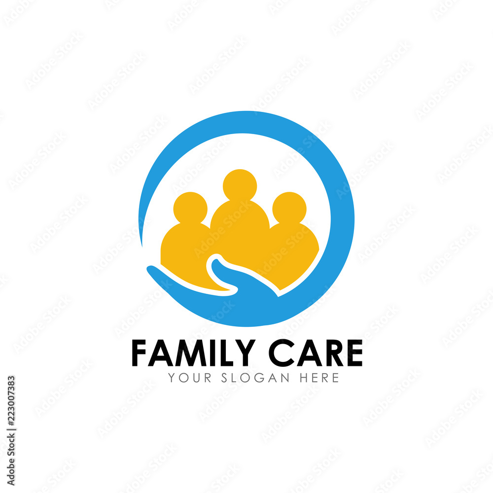 family care logo design template with hand care vector icon illustration family care logo design template with hand care vector icon illustration