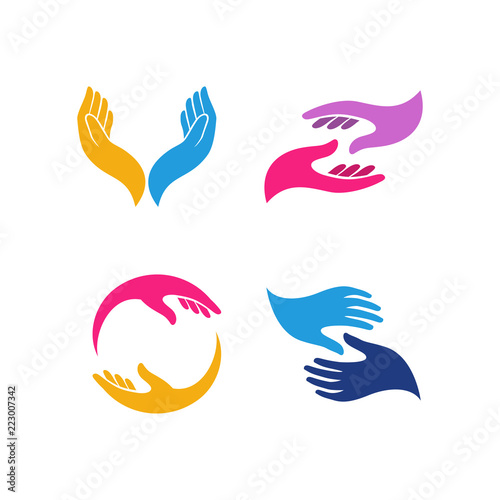 hand care logo design template. hand care vector icon illustration photo