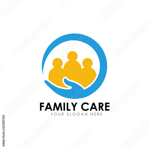family care logo design template with hand care vector icon illustration