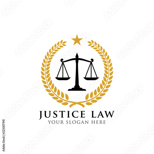 justice law badge logo design template. emblem of attorney logo vector design. scales vector illustration