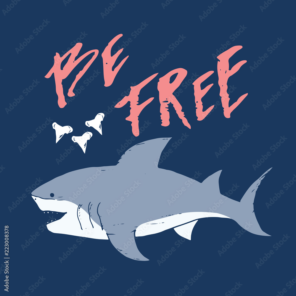 Naklejka premium Cute Shark hand drawn sketch, T-shirt print design vector illustration
