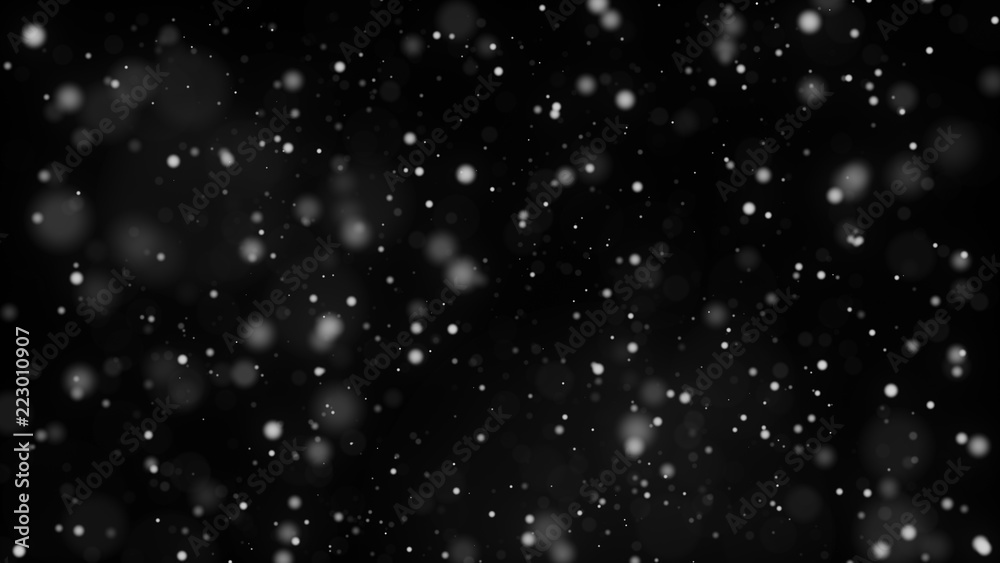 Obraz premium Glitter lights. Bokeh background with lots of blurred particles. Bright glowing defocused dust. Magic composition. 3d rendering 