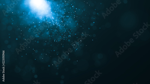 Glitter lights. Bokeh background with lots of blurred particles. Bright glowing defocused dust. Magic composition. 3d rendering 