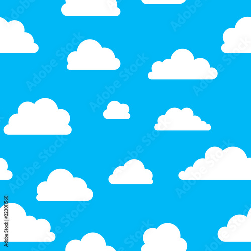 Blue sky with clouds background. Vector seamless pattern