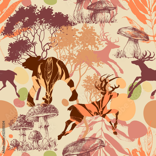 Animals in the forest seamless pattern