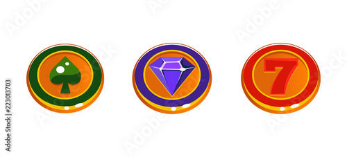 Slot machine signs, colorful game user interface elements for computer or mobile games vector Illustration