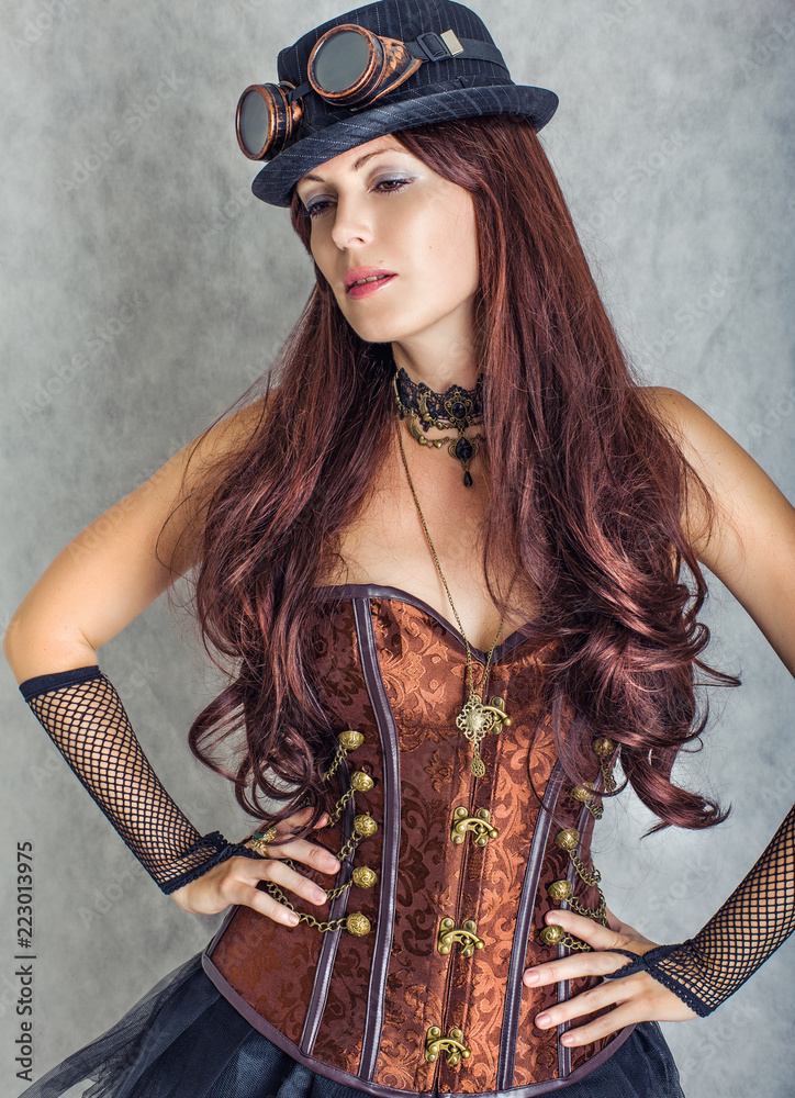 Portrait of Sexy steampunk girl wearing costume Stock Photo | Adobe Stock