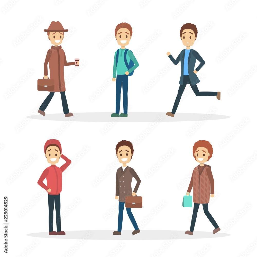 Collection of cute characters in warm clothes Collection of cute characters in warm clothes