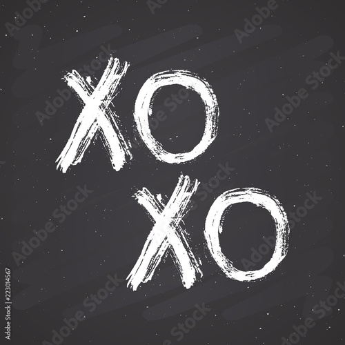 XOXO brush lettering sign, Grunge calligraphic hugs and kisses Phrase, Internet slang abbreviation XOXO symbols, vector illustration on chalkboard background