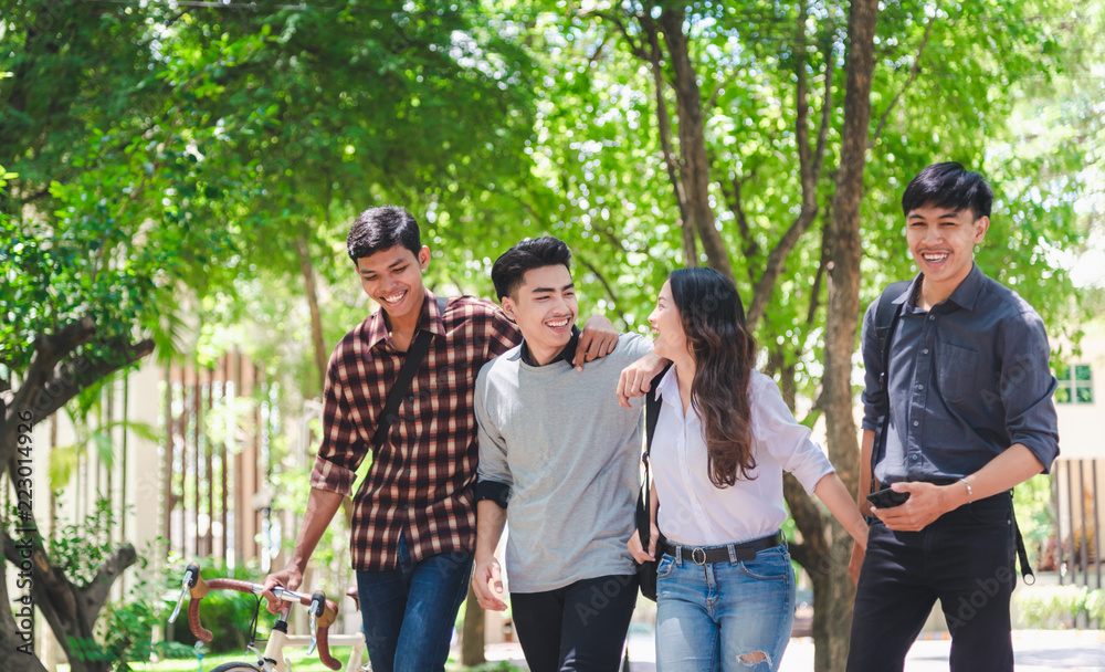 Group of students are walking in the exchange of knowledge and enjoy learning in the university educational concepts and technology. Group of students are walking in the exchange of knowledge and enjoy learning in the university educational concepts and technology.