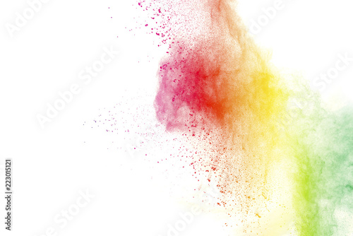 abstract powder splatted background. Colorful powder explosion on white background. Colored cloud. Colorful dust explode. Paint Holi. © piyaphong