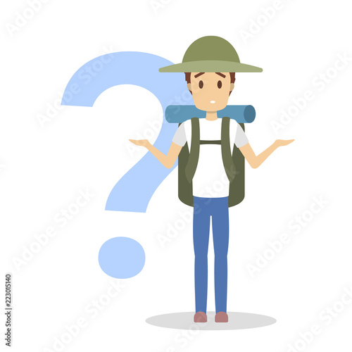 Young man standing at the question mark