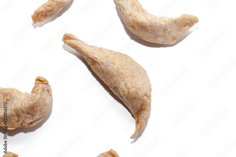 close up of raw fish ball on white background close up of raw fish ball on white background