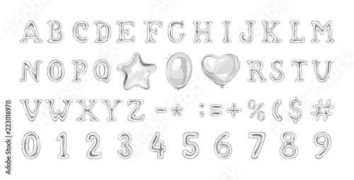 Set of grey number and letter balloons