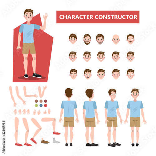 Young handsome man character set for animation